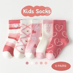 Girls Polychrome Heart Spring Whimsical Socks 6-8 Durable Casual Pastel 5 Pairs